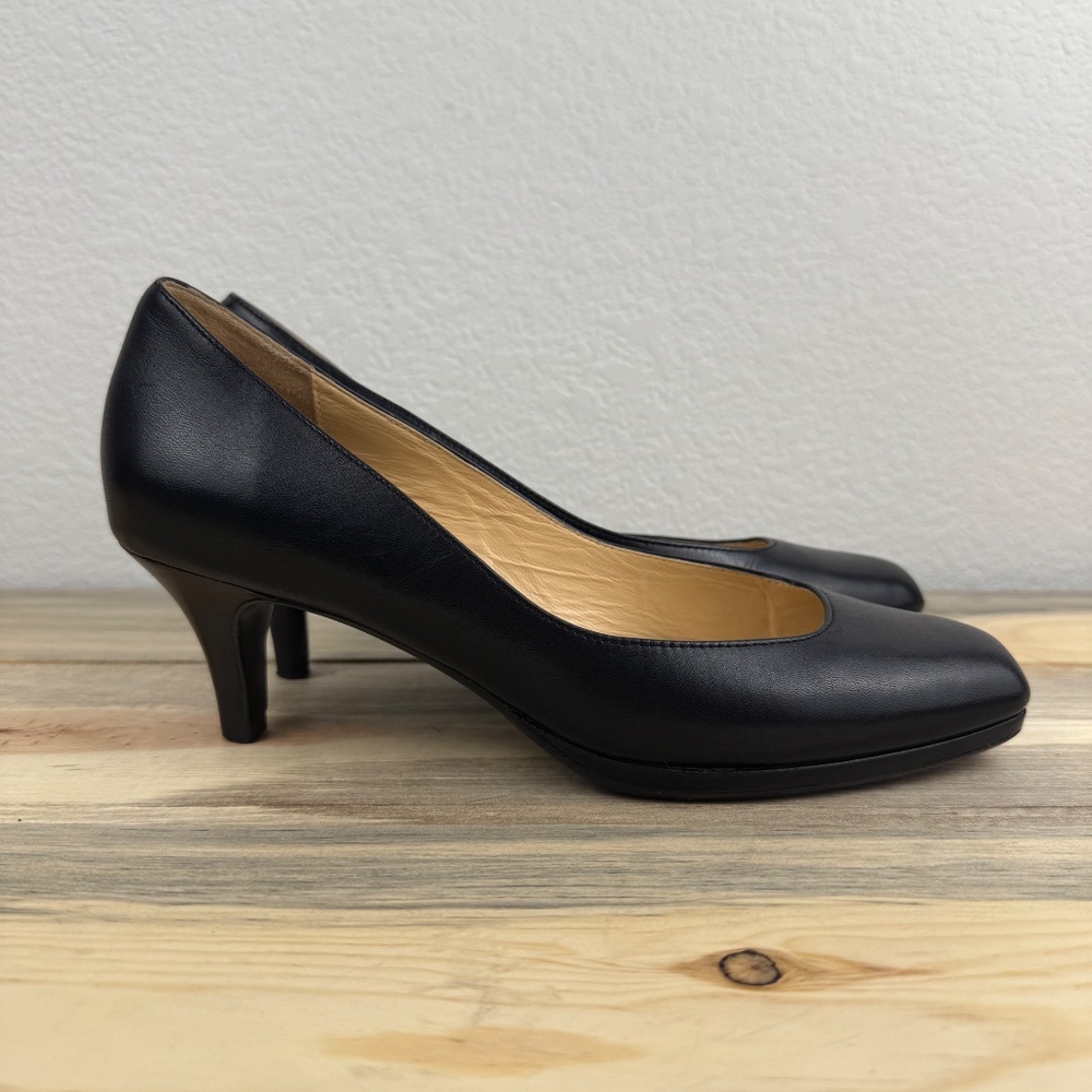 Cole Haan Nike Air Collab Black Leather Pump Kitten Heel Square Toe Size 8AA